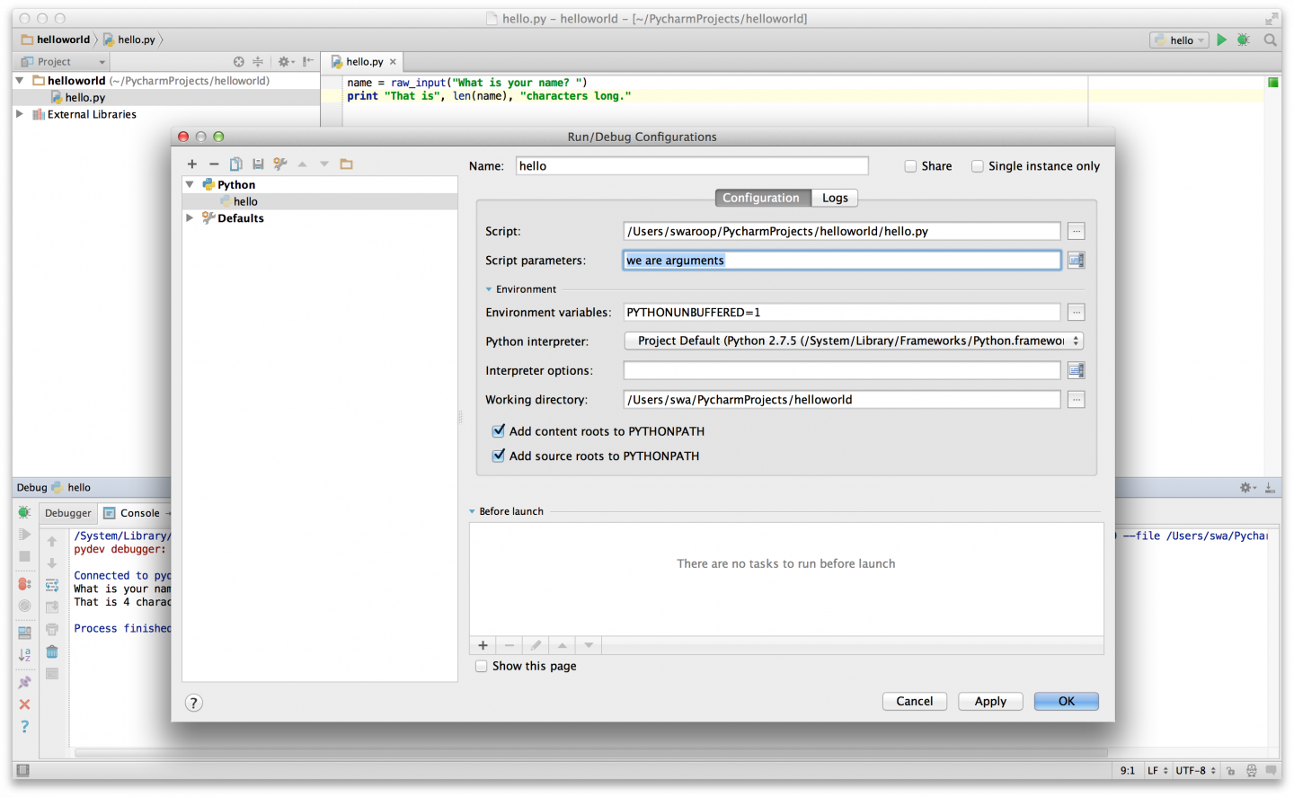 pycharm 命令行参数